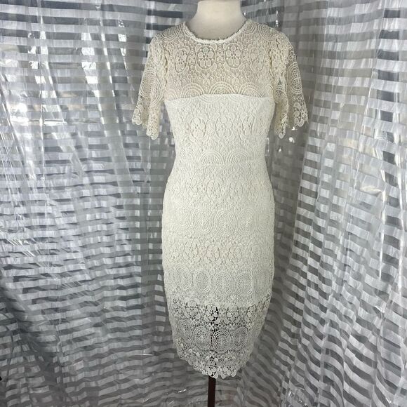 Lulus White Lace Overlay Short Sleeve Dressj - Picture 1 of 5
